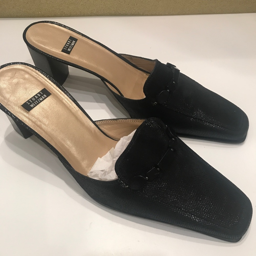 Stuart Weitzman Black Square Toe Mules. Size 10 - image 3